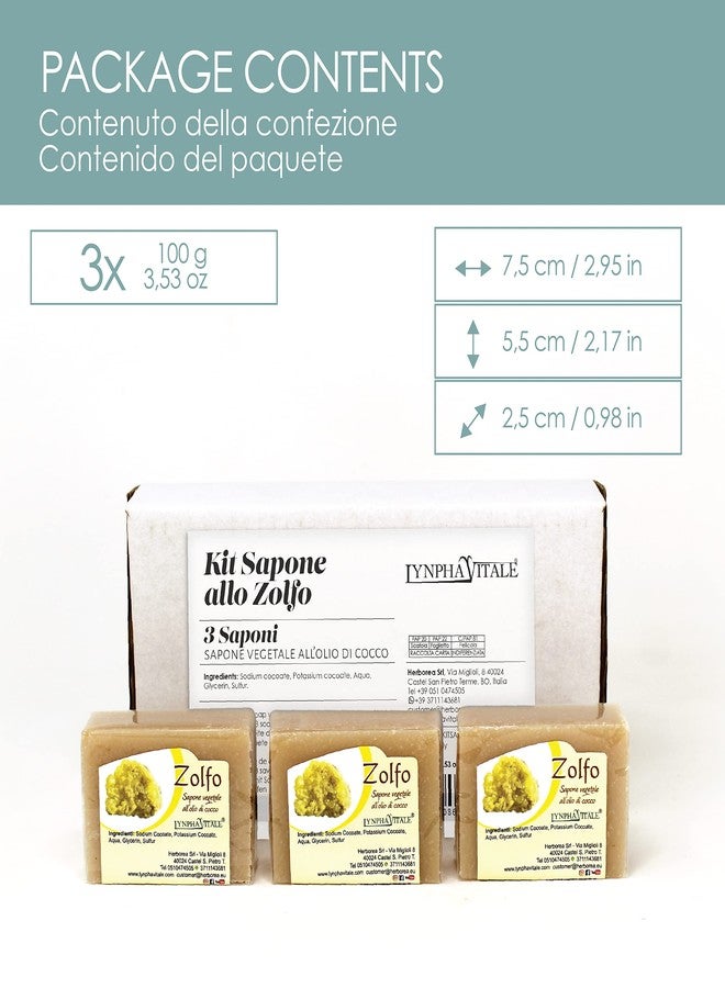 LYNPHA VITALE Sulfur Soap Bar - 100% Handmade Natural Bar Soap with Coconut Oil - Sulphur Soap ideal to Nourish and Heal Oily Skins - 3,5 oz - 3 Soaps Pack - Image 2